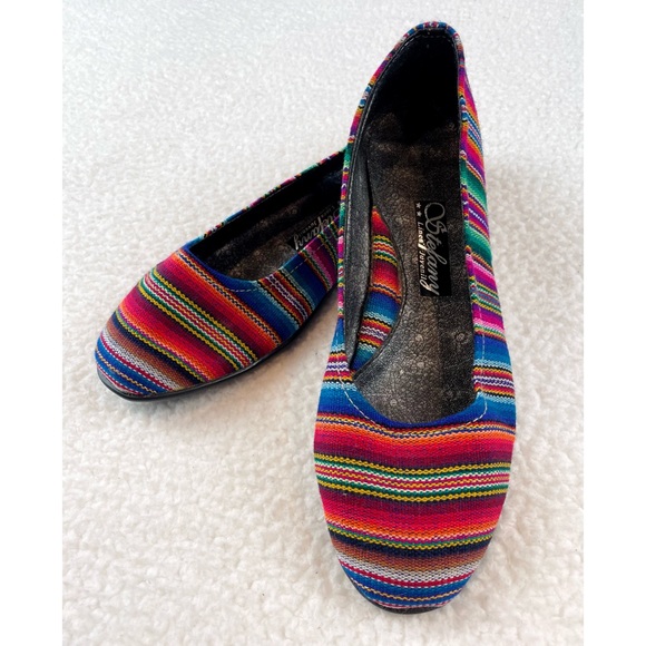 (NWOT) STEFANY • Peruvian Rainbow Striped Fabric Rounded Toe Ballet Flats - Picture 16 of 16
